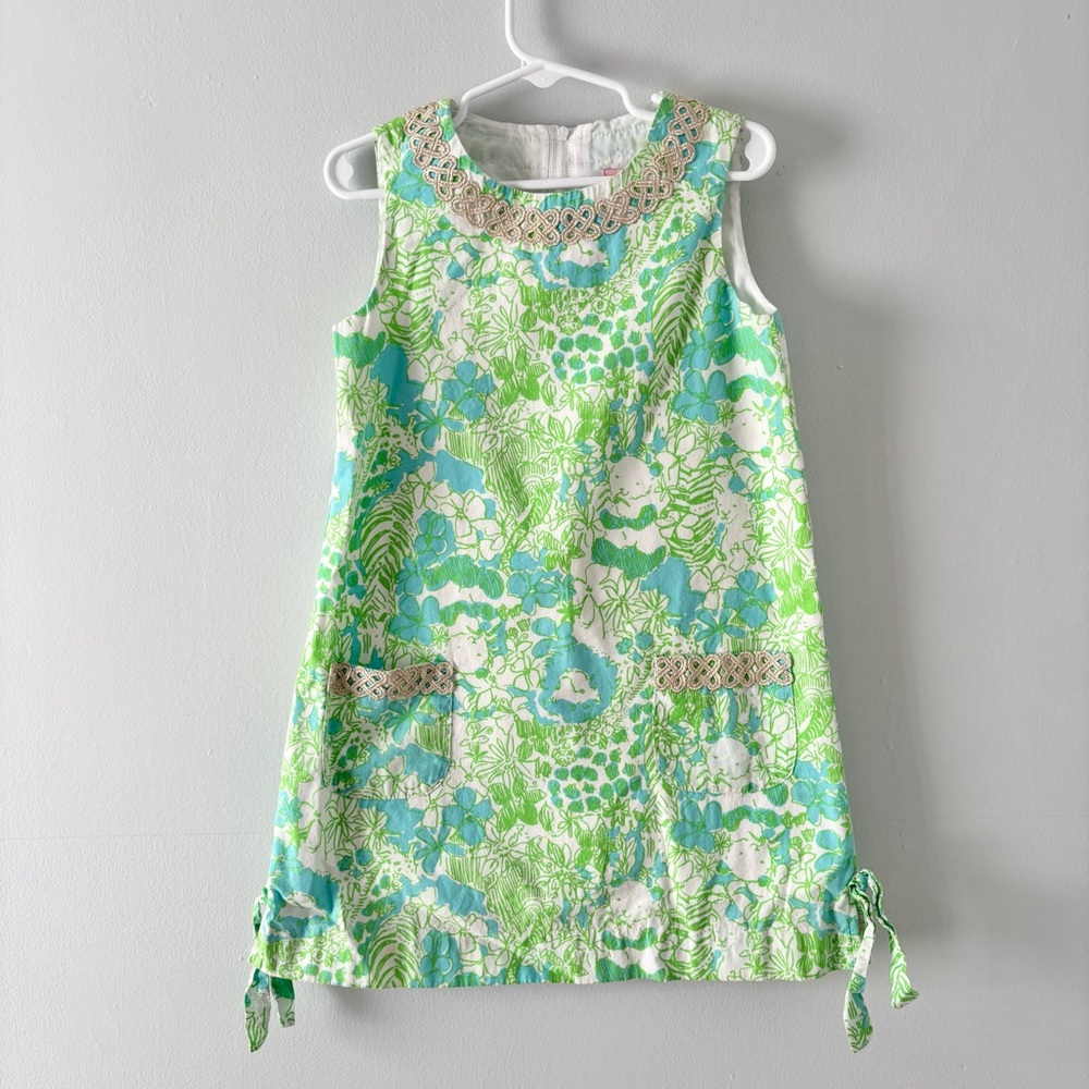 Lilly Pulitzer Girls It’s A Zoo Shift Mini Dress Animal Print Tie Hem Limeade